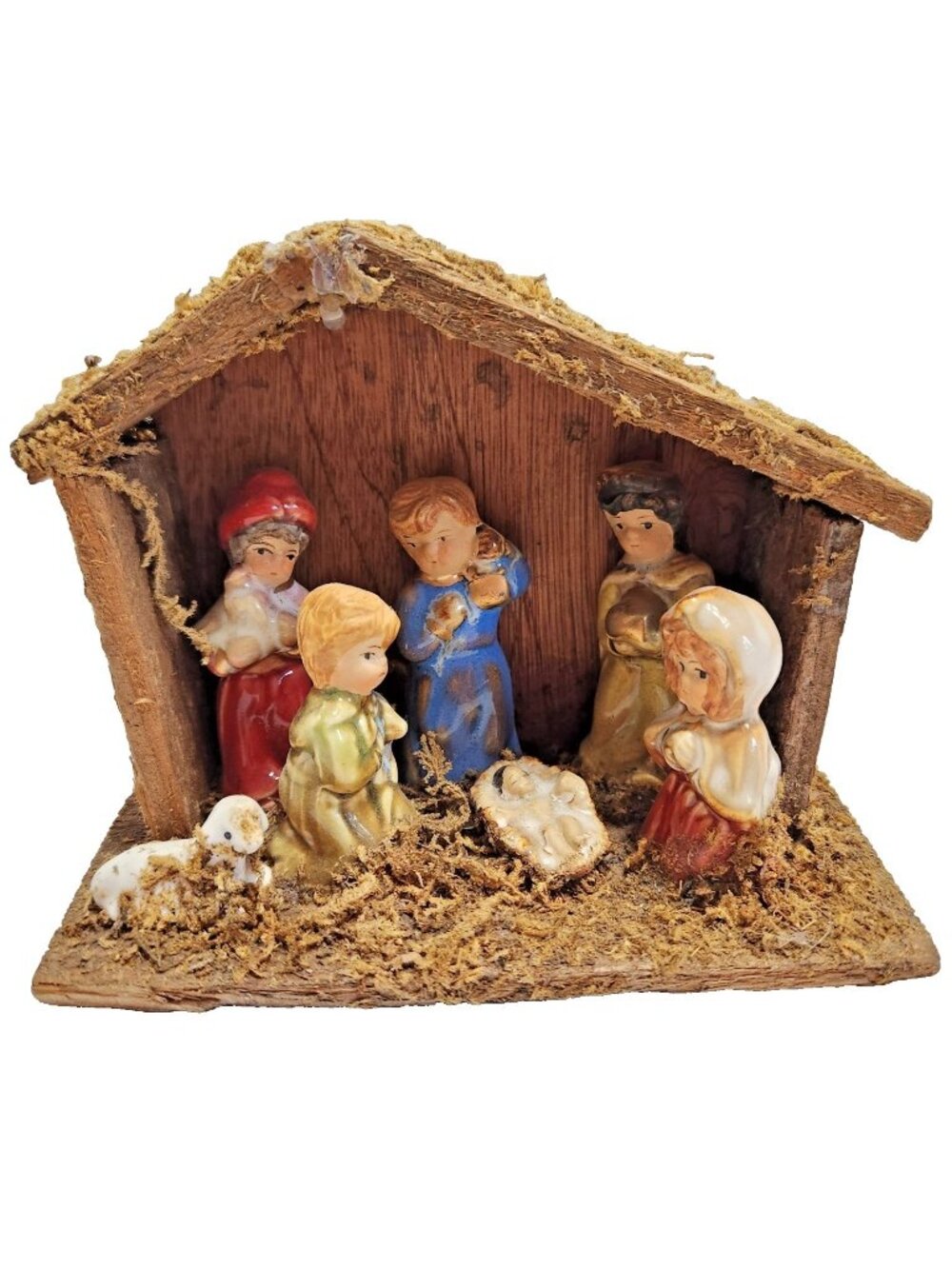 Vintage Nativity Scene Creche Stable Figurines Christmas Manger Set Painted READ